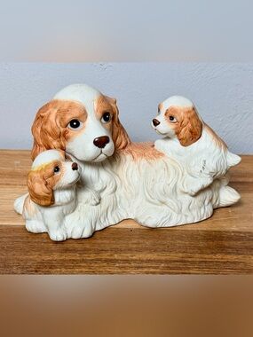 Vintage HOMCO Cocker Spaniel Family Figurine | in White and Tan
